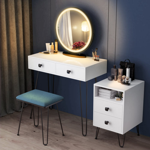 Corrigan Studio® Cheneyville Vanity Set with Stool and Mirror & Reviews